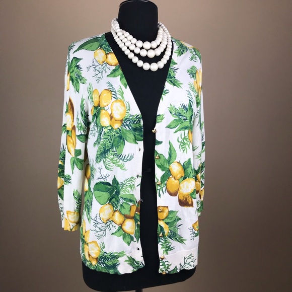 Talbots Lemon Fruit Gold Button Large Cardigan - Picture 3 of 6